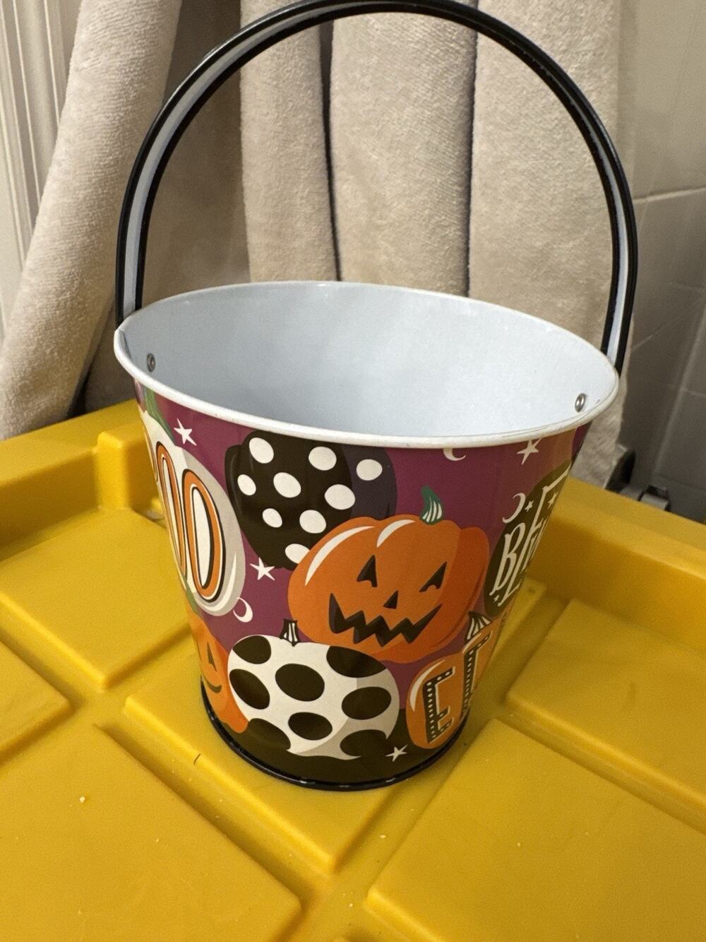 Halloween Pail Pumpkins Boo Orange Purple Black Decor